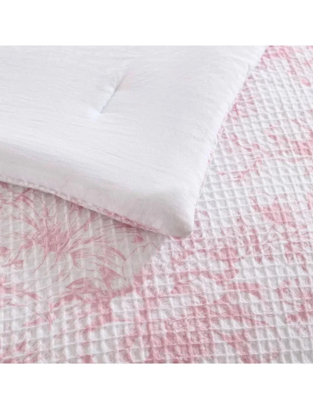 Laura Ashley Blush Pink Floral Delphine Waffle TWIN Comforter Set